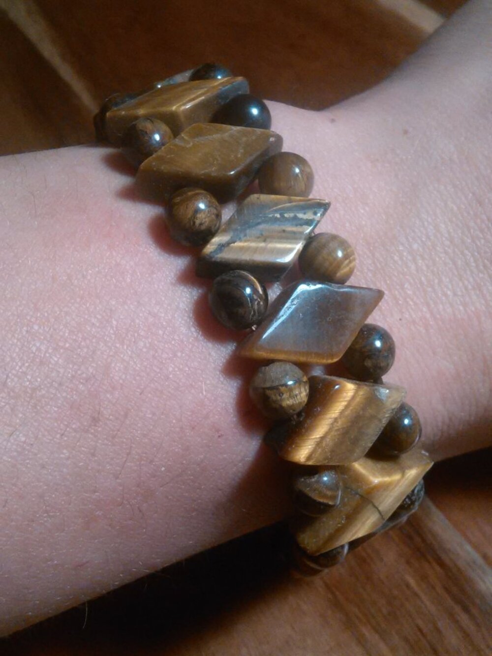 Tiger's Eye Princess Cut Beaded Stretch Bracelet
